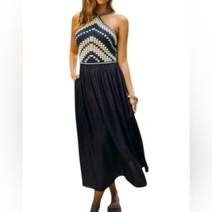 NWT - Skies Are Blue - Navy and Cream Crocheted Bodice Dress - XS